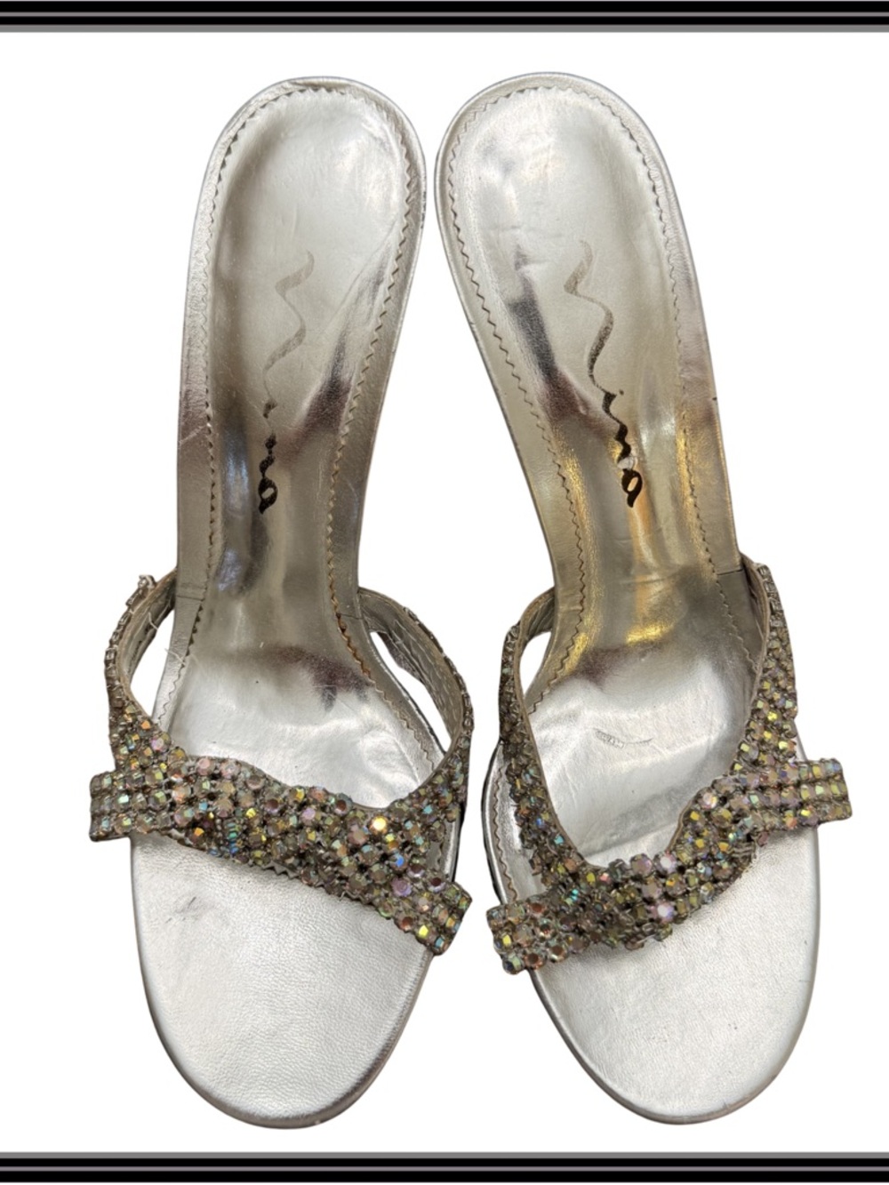 Nina Silver Rhinestone Strappy Heels Womens Size 7M Formal Prom Bridal Formal - Picture 5 of 16